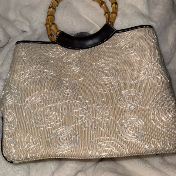 Preston & York Cream Floral Tote with Bamboo Handles - Picture 4 of 15